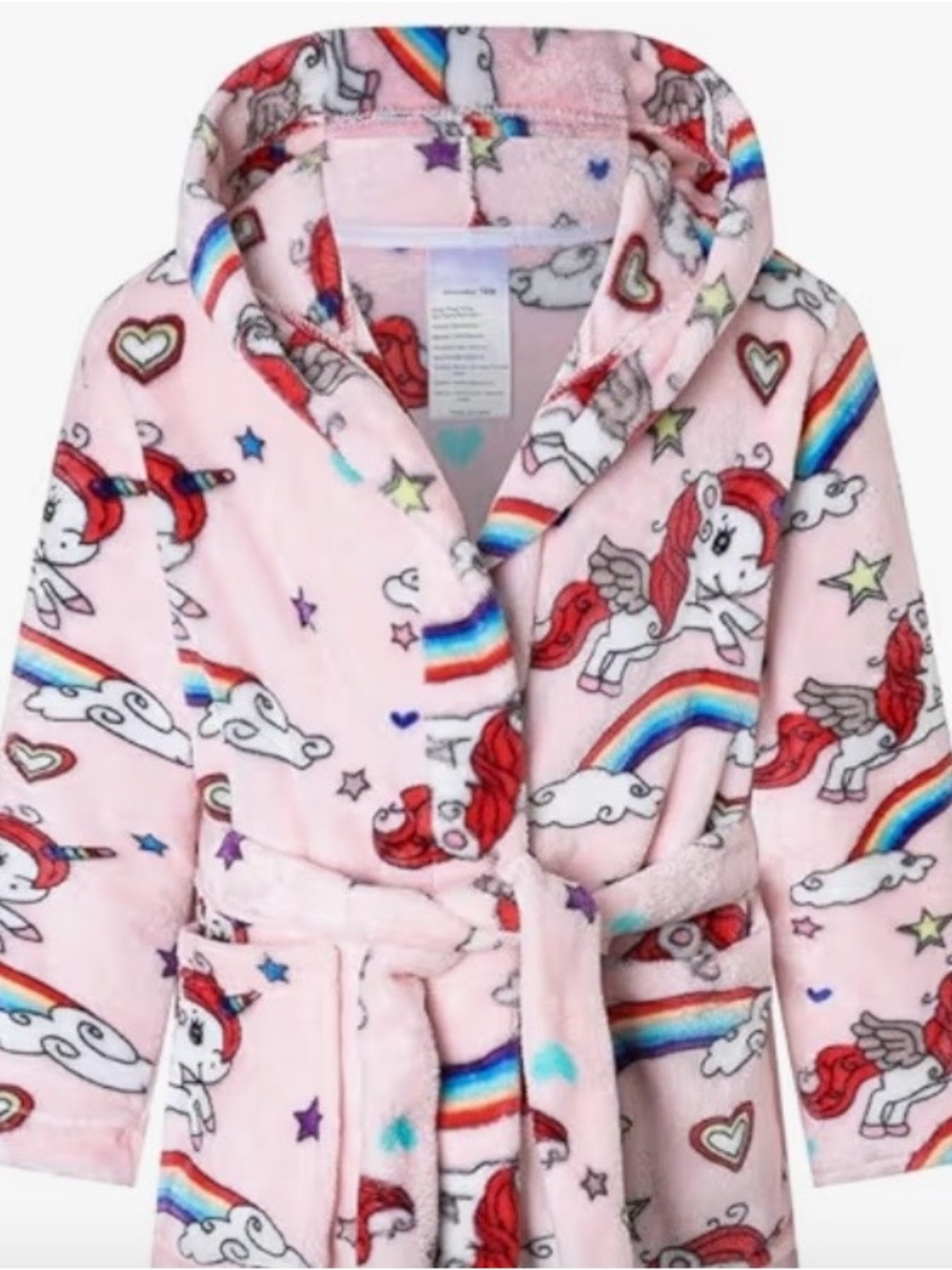 Girls' Pink Unicorn Plush Robe with Rainbow Print